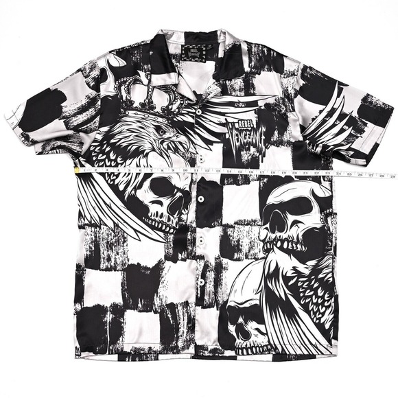 Rebel Vengeance Skull Crown Eagle Wings Button Front Camp‎ Shirt Sz. Medium - Picture 6 of 10